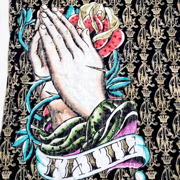 Christian Audigier Los Angeles Our Lady Of Guadalupe Prayer Hands Faith Sz XXL - Picture 2 of 8